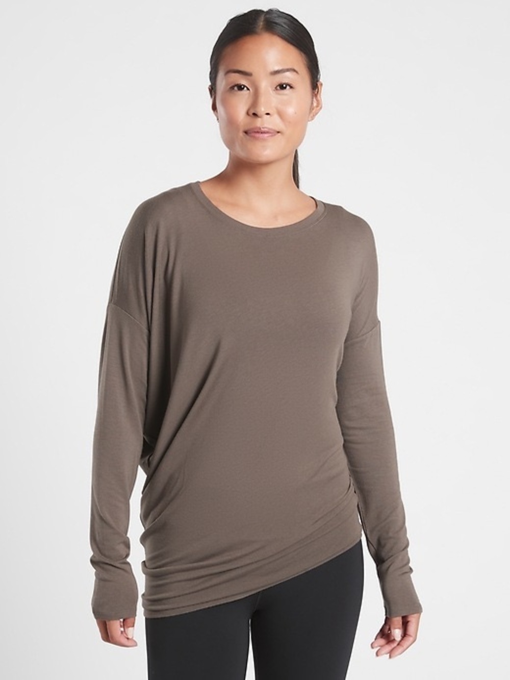 Athleta Soft Taupe Long Sleeve Asymmetrical Hem Top Size Small